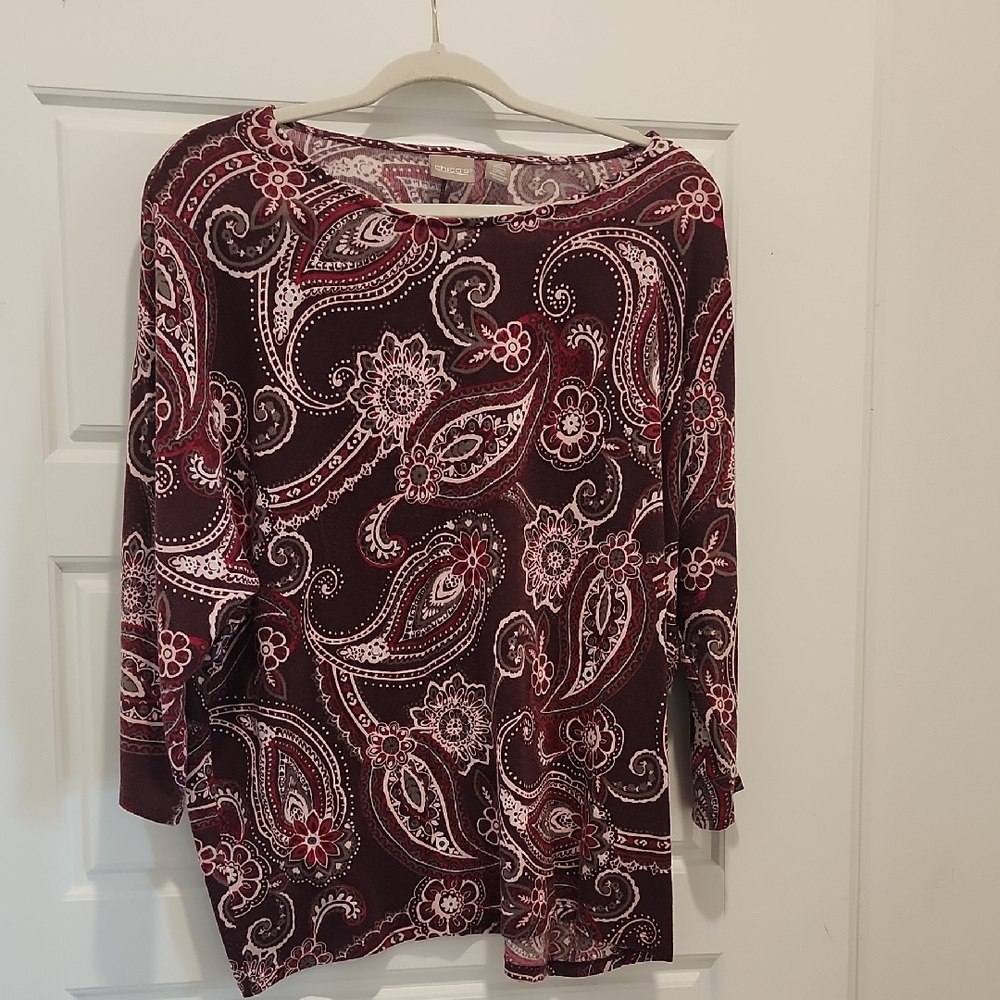 Chico Paisley Print Burgundy Women's light sweater size 3